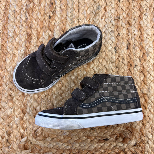 Brown Checkered Velcro Mid Tops