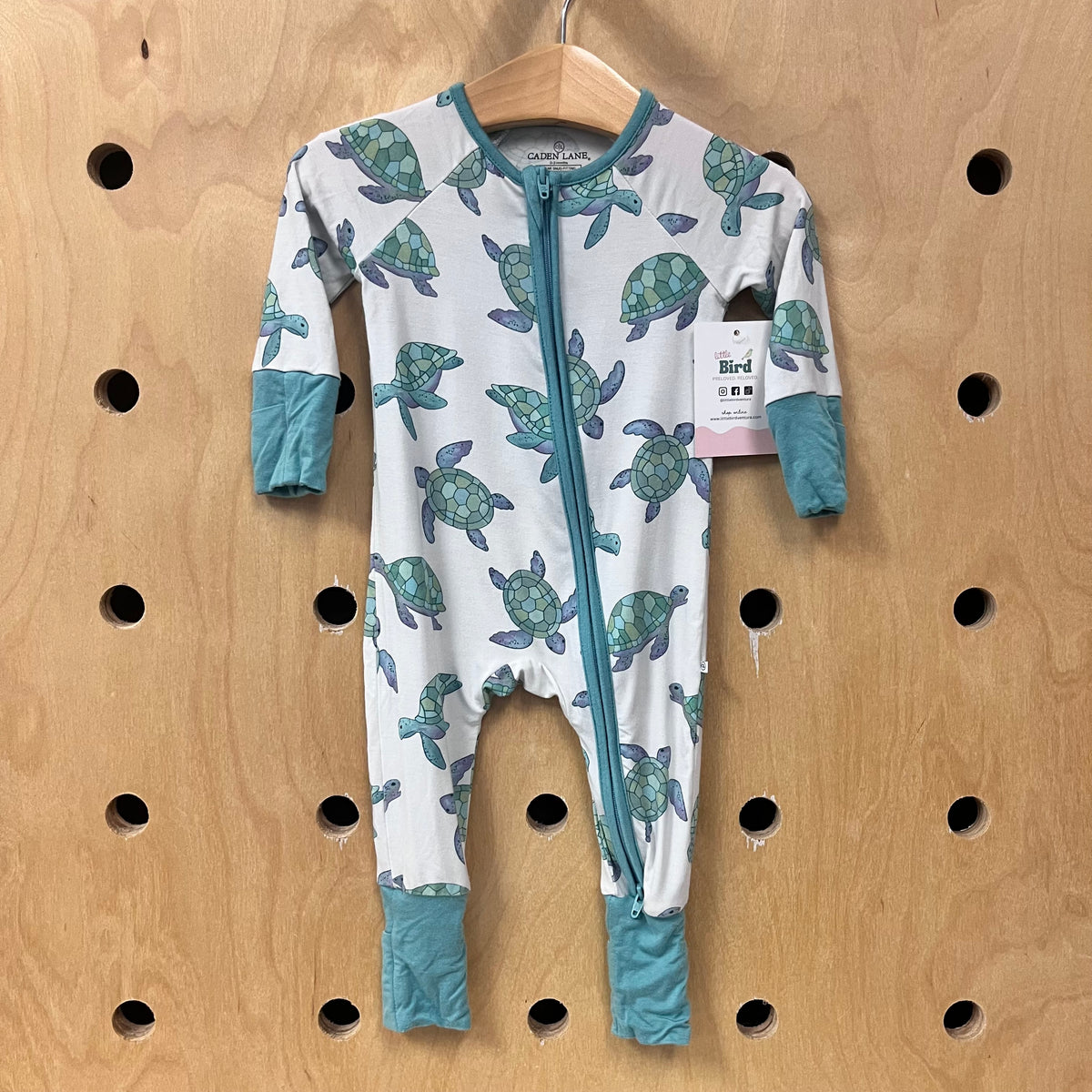 White & Seafoam Turtle Zip Footies