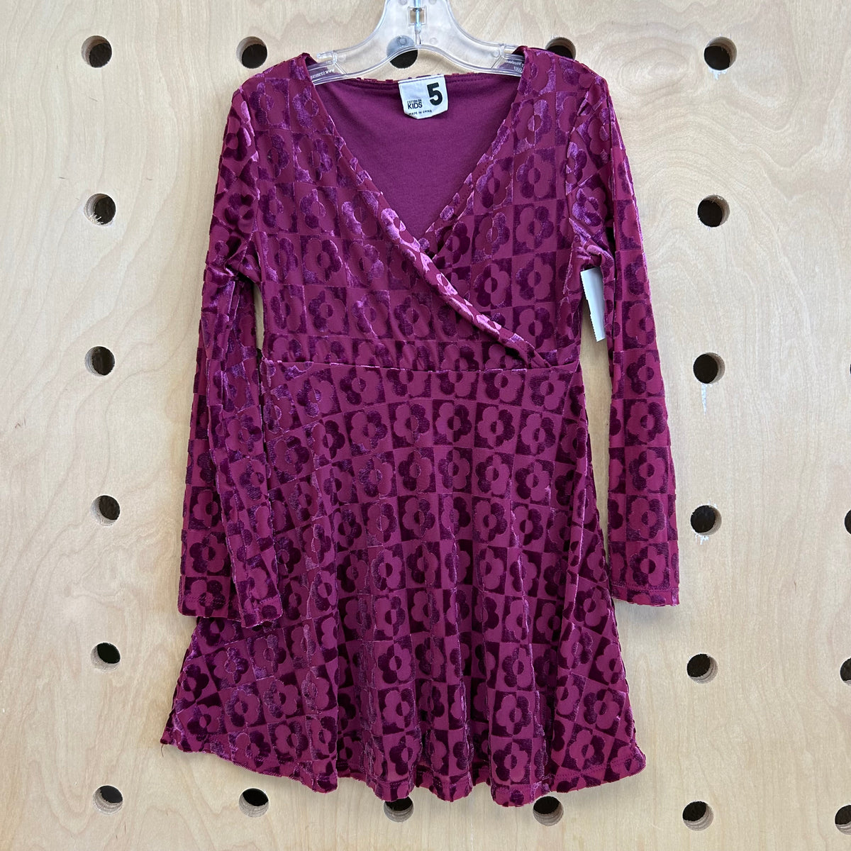Burgundy Velour Floral Dress