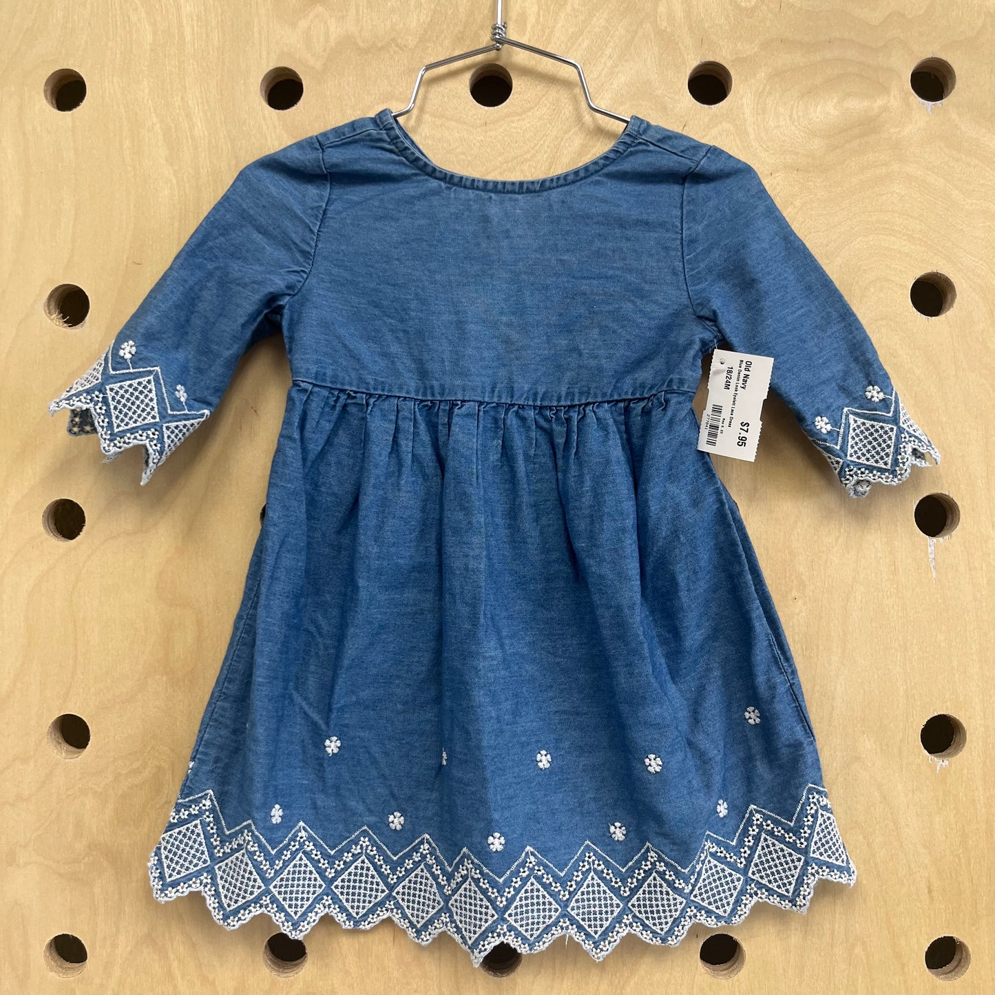 Blue Denim Look Eyelet Lace Dress