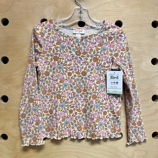 Cream Floral & Mushrooms Ribbed Top