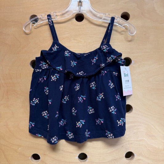 Blue Floral Ruffle Tank