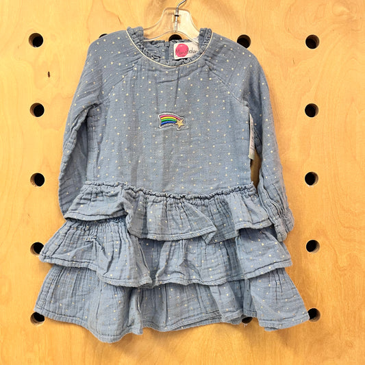 Blue + Gold Stars Gauze Dress