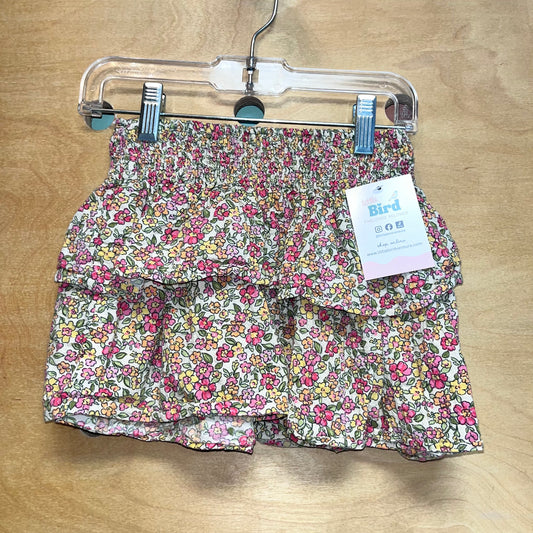 Tan Floral Smocked Waist Tiered Skirt