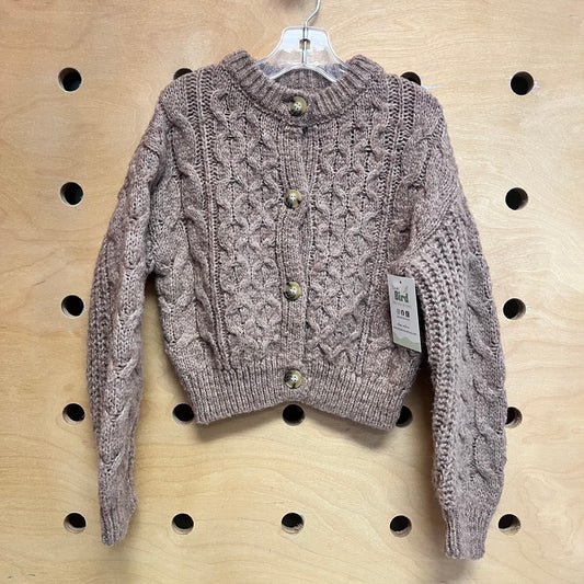 Brown Cable Knit Button Up Sweater