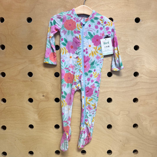 Blue/Pink Floral Bamboo Footies