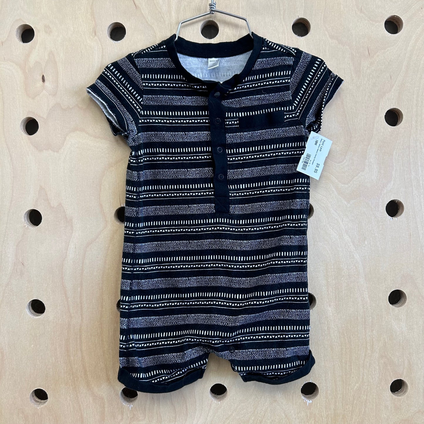 Black+White Pattern Henley Romper