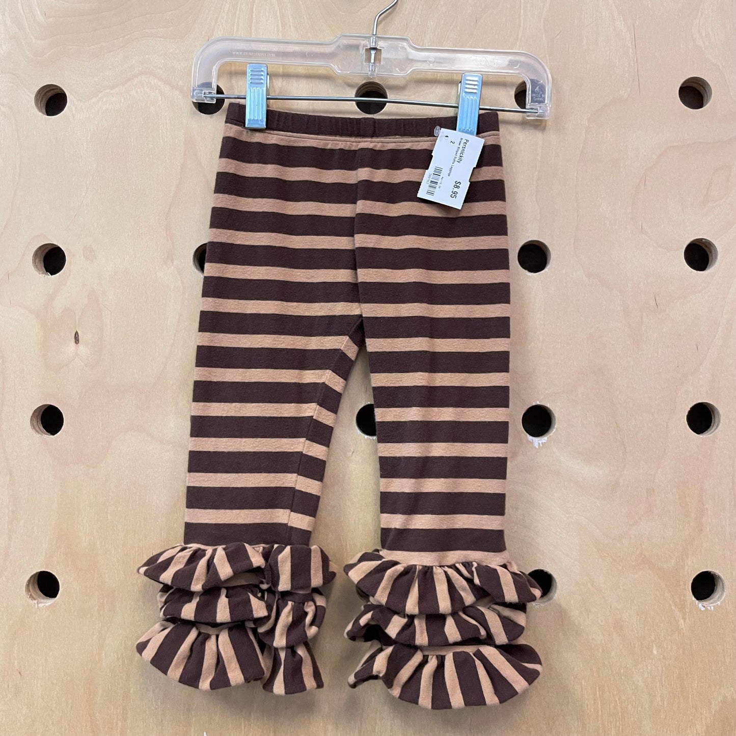 Brown Striped Ruffle Leggings