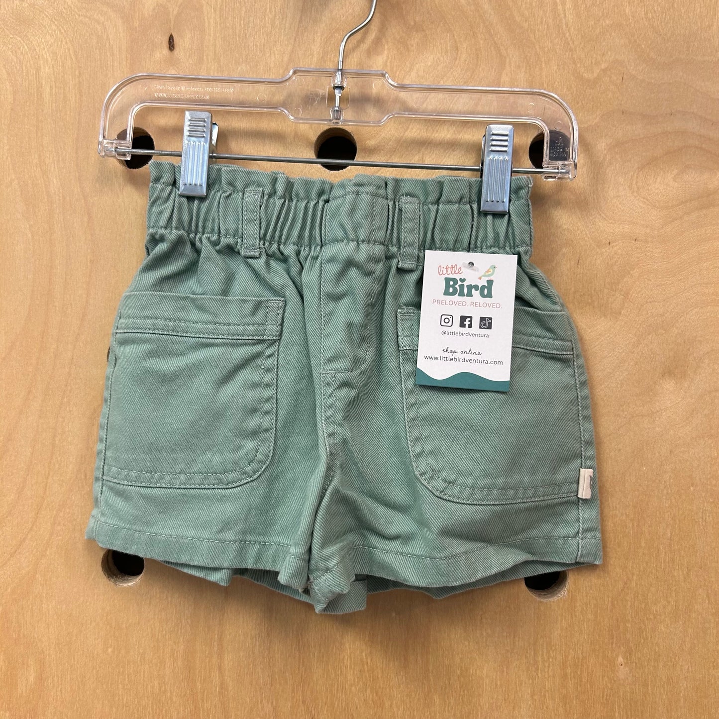 Green Cotton Pull On Shorts