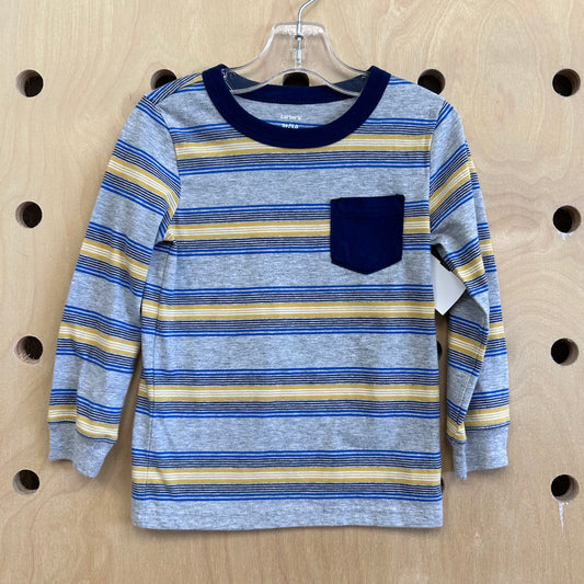 Grey + Blue Striped LS Tee