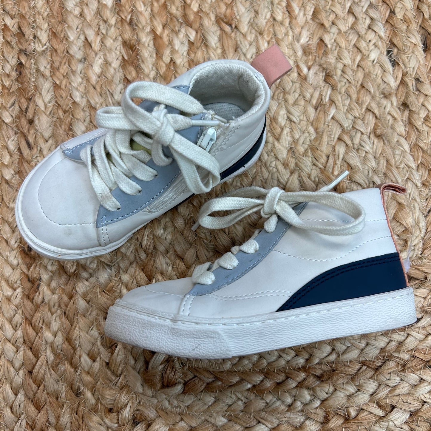 Beige & Blue High-Top Sneakers