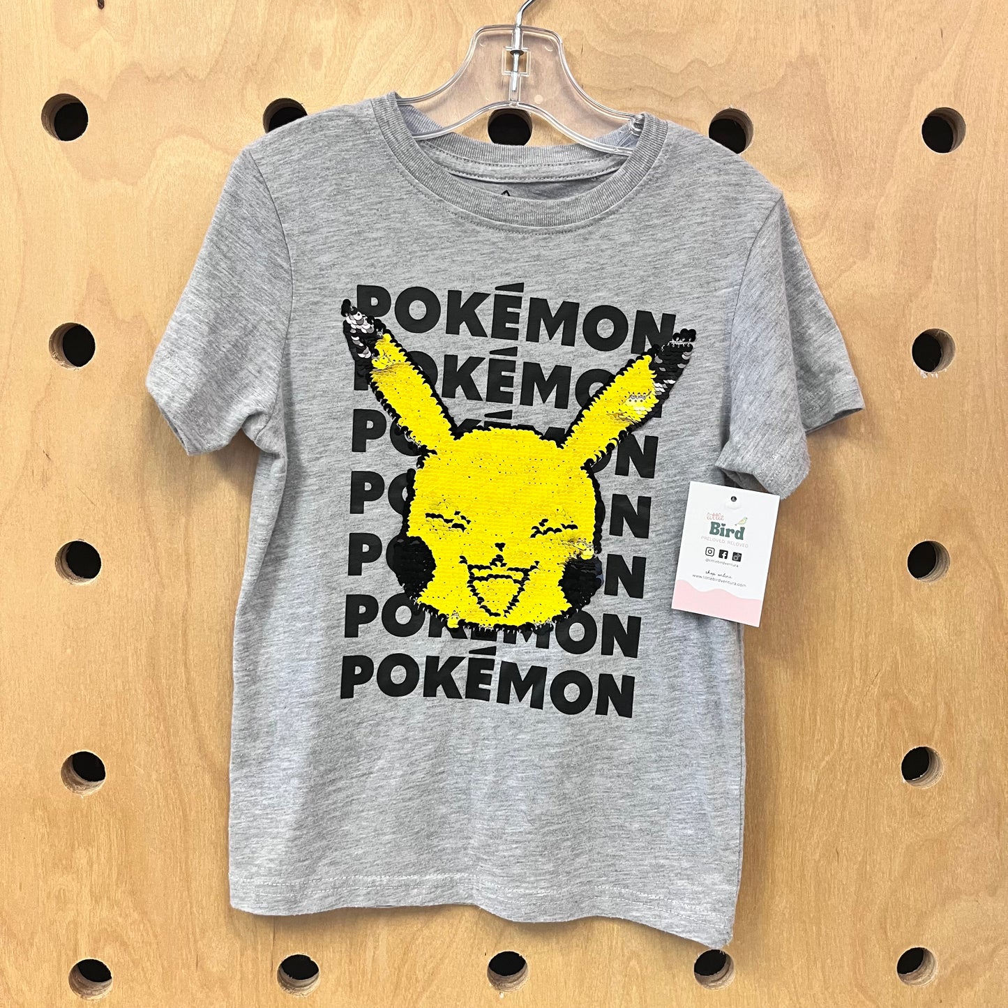 Grey Flip Sequins Pikachu Tee