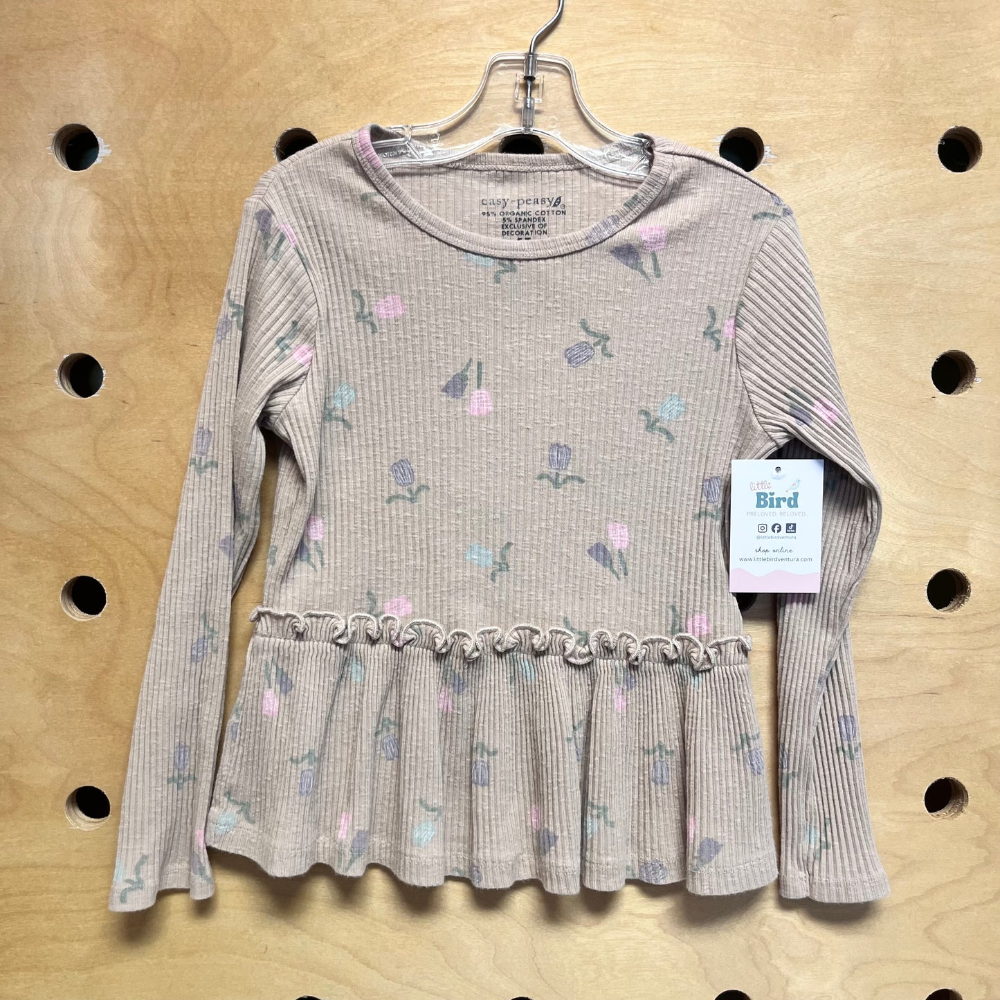 Tan/Pink/Purple Floral  Ribbed LS