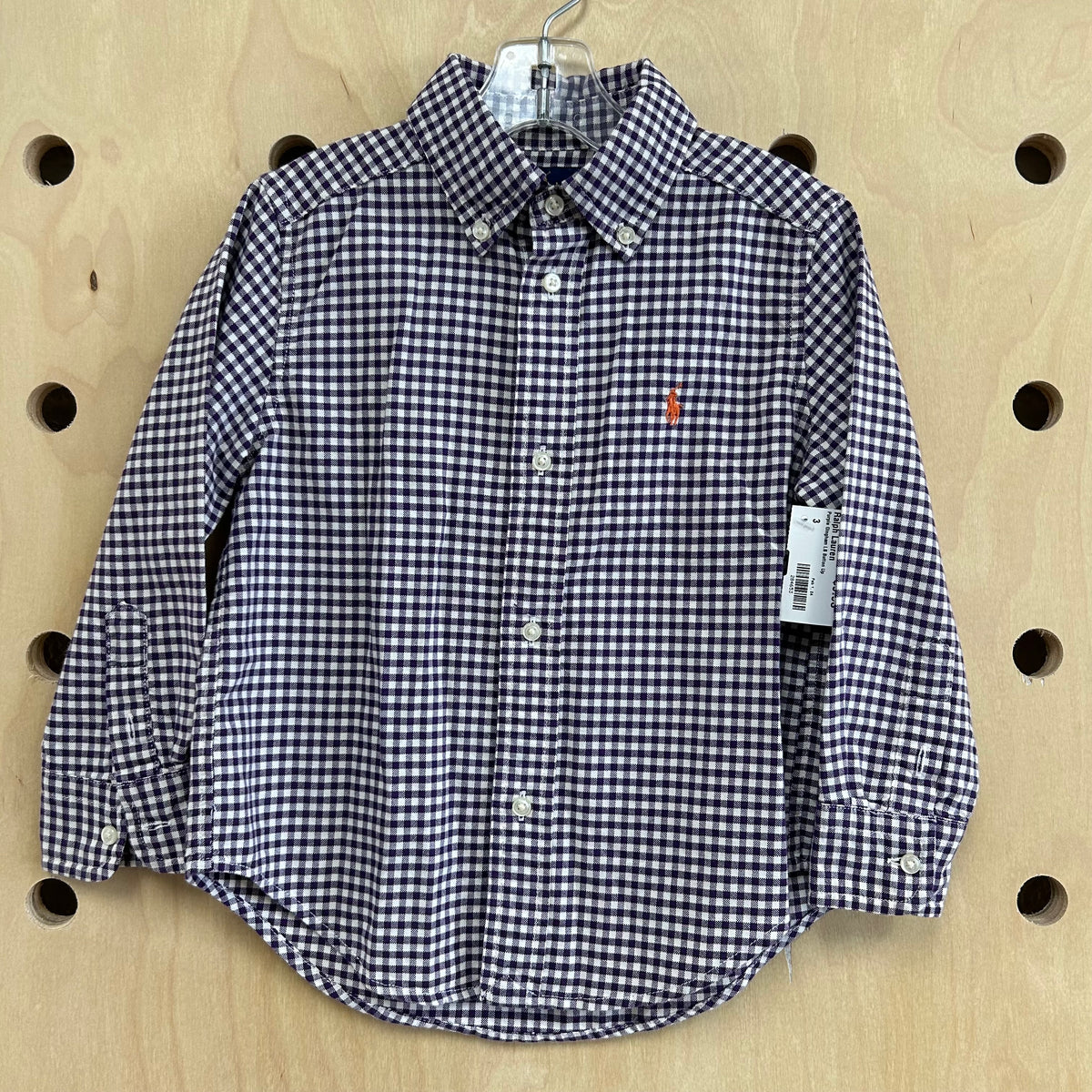 Purple Gingham LS Button Up