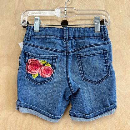 Denim Floral Embroidered Shorts