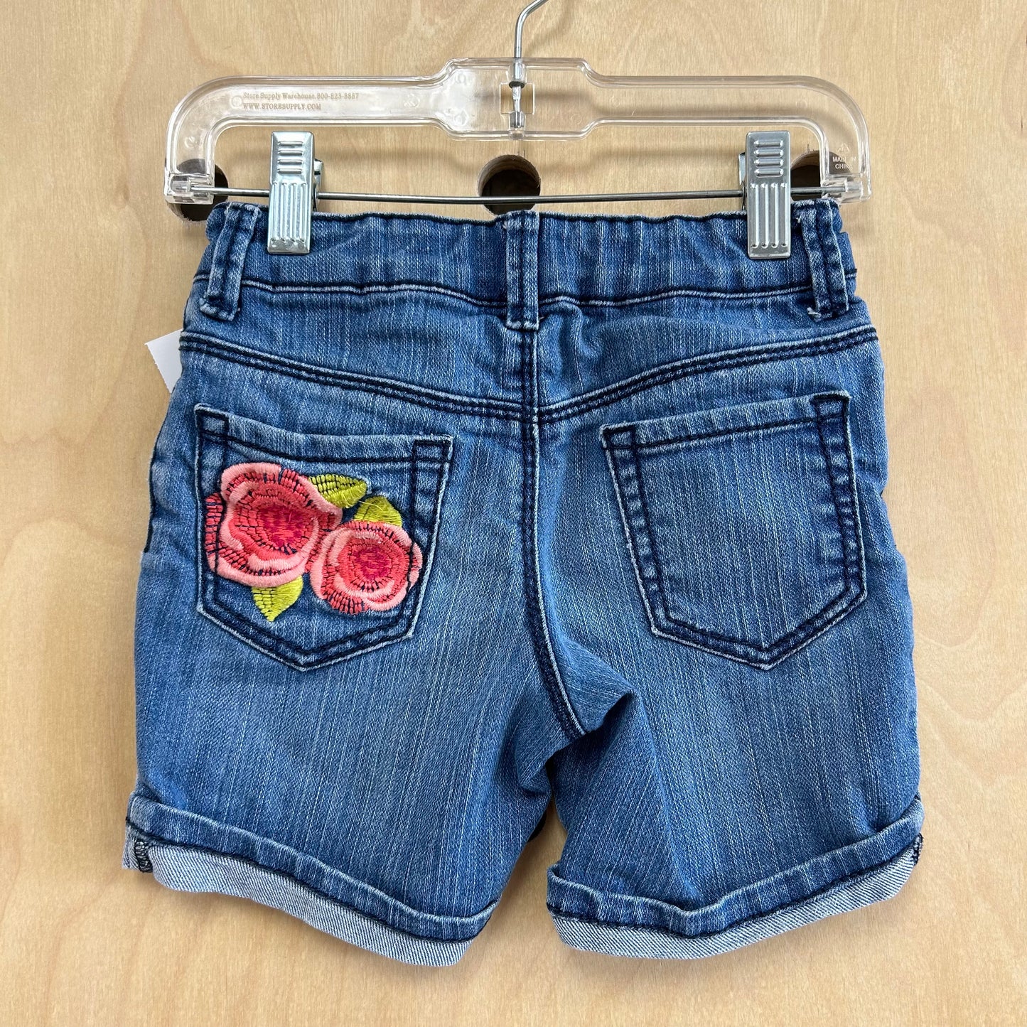 Denim Floral Embroidered Shorts