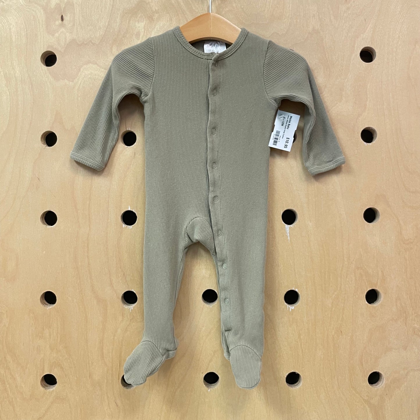 Green Ribbed Organic Snap Footies