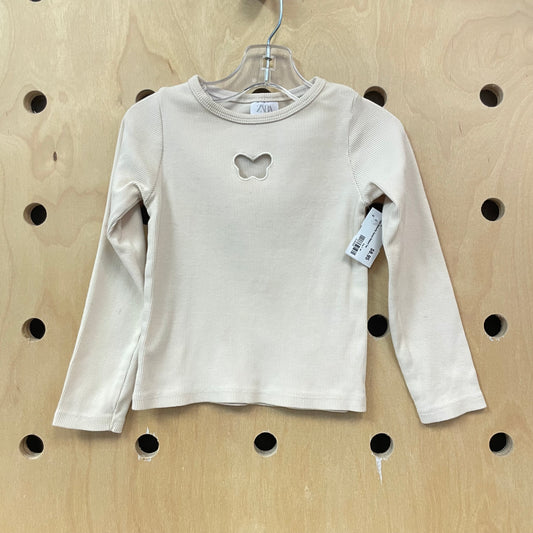Cream Butterfly Cutout Ribbed Top