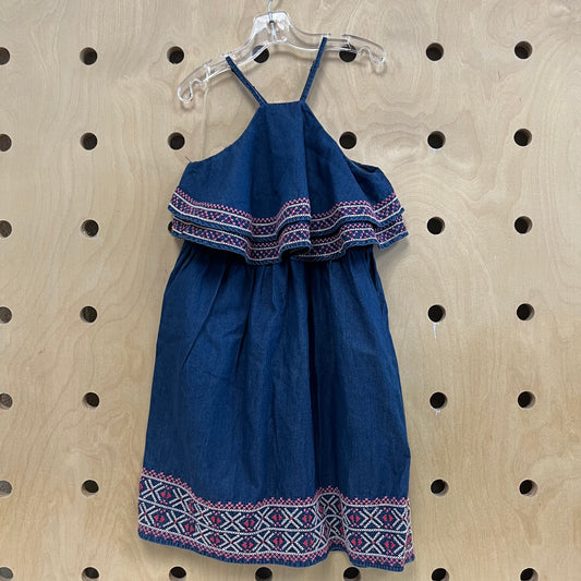 Denim & Pink Embroidered Dress