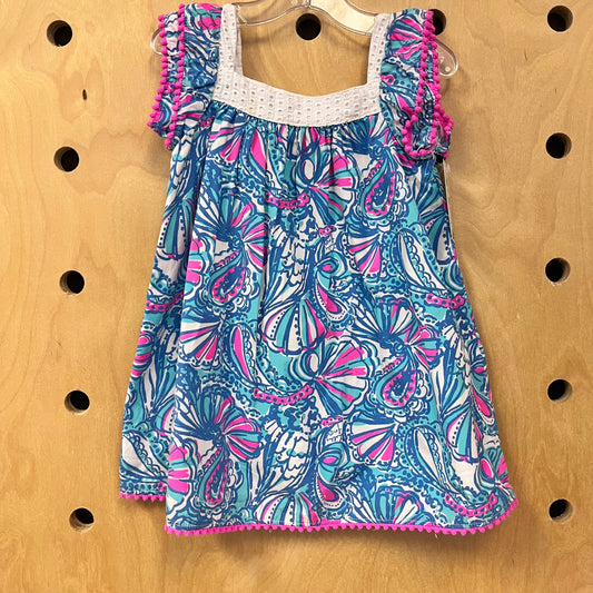 Blue + Pink Pom Paisley Dress