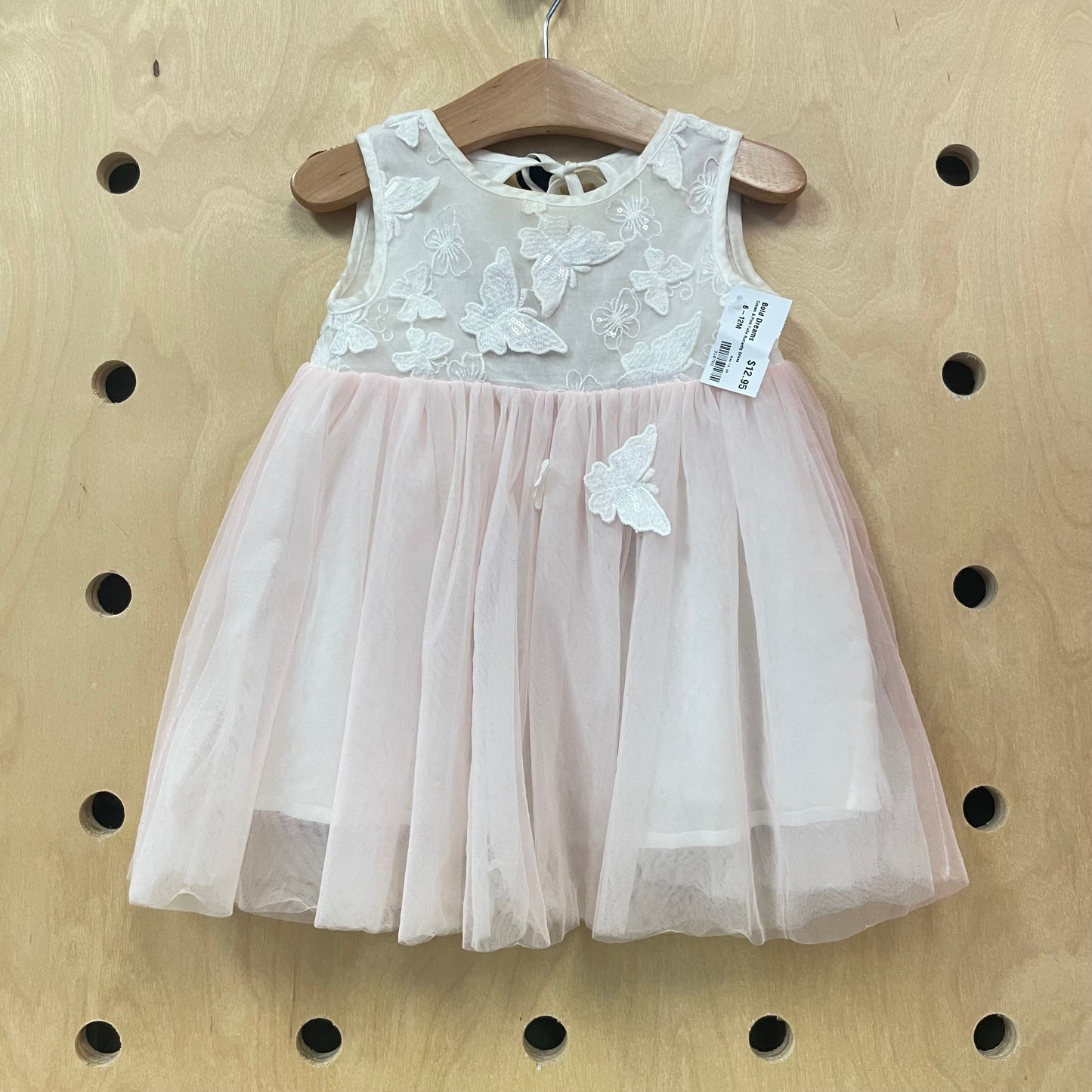 Cream & Pink Tulle Butterfly Dress