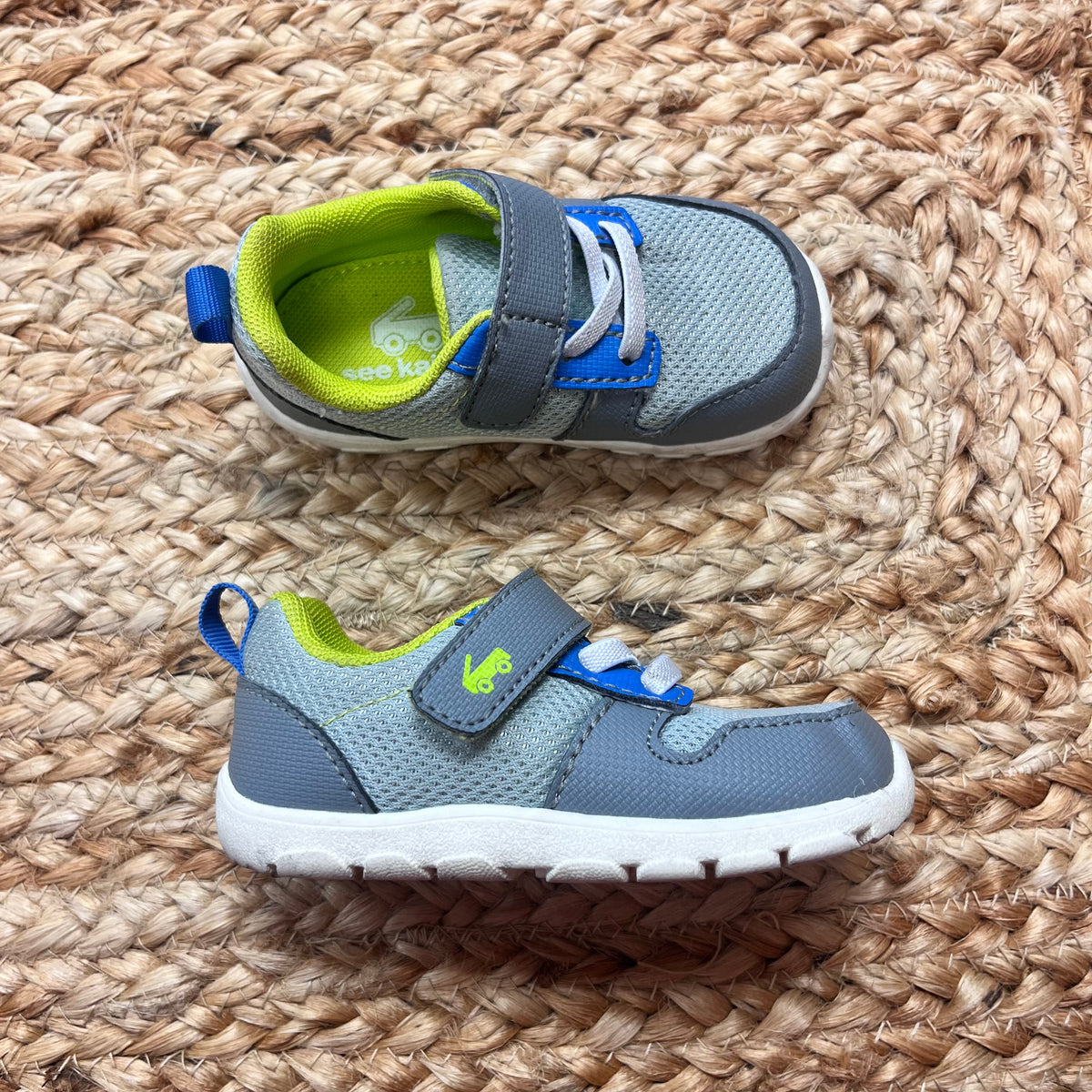 Grey & Blue/Green Velcro Sneakers