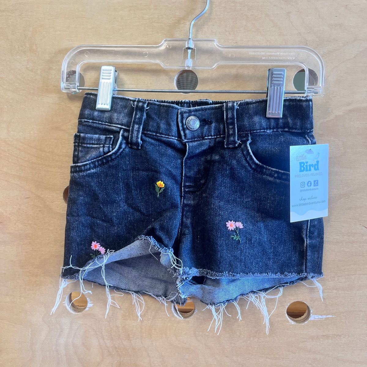 Black Embroidered Floral Denim Shorts