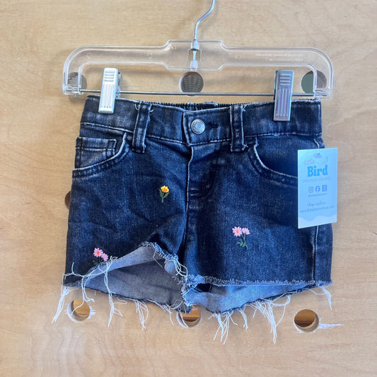 Black Embroidered Floral Denim Shorts