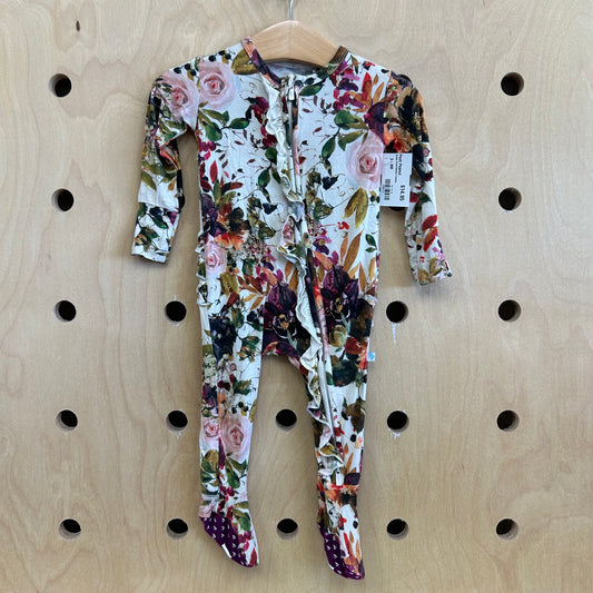 Cream Floral Bamboo Footies