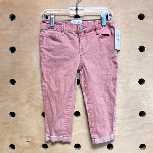 Peach Stretchy Cuffed Denim Pants