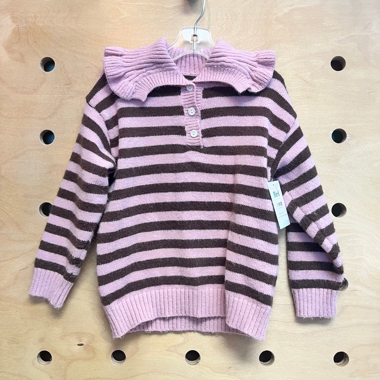 Pink/Brown Striped Collared Sweater