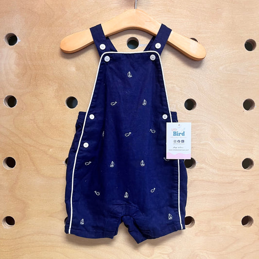 Navy Embroidered Sail Boat Shortalls