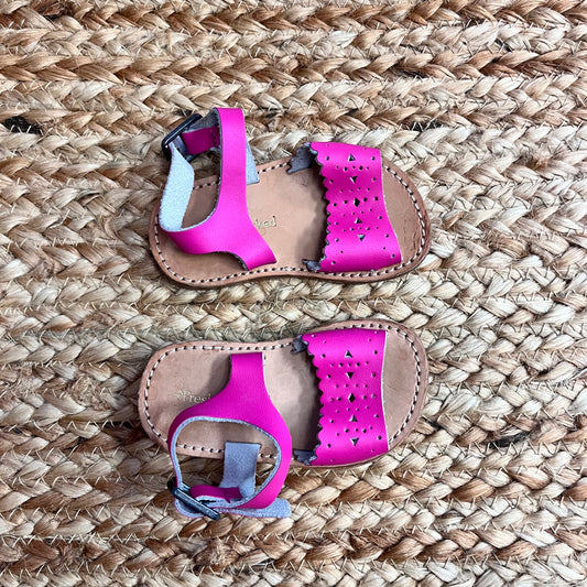 Pink Leather Cutout Sandals