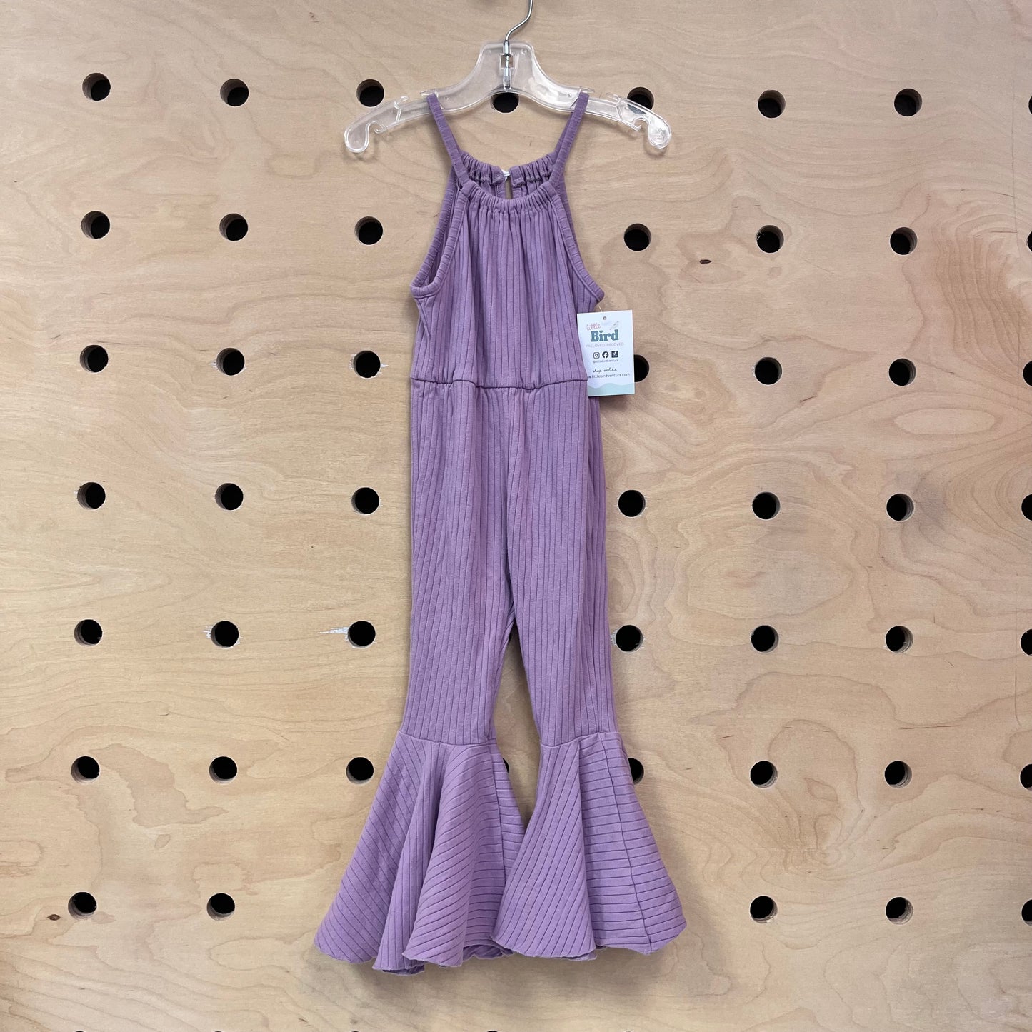 Purple Ribbed Bell Bottom Romper