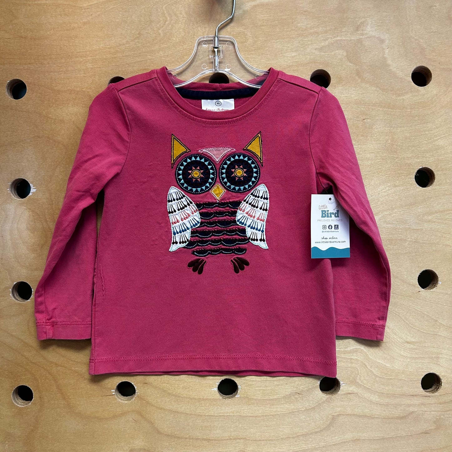 Pink Embroidered Owl LS