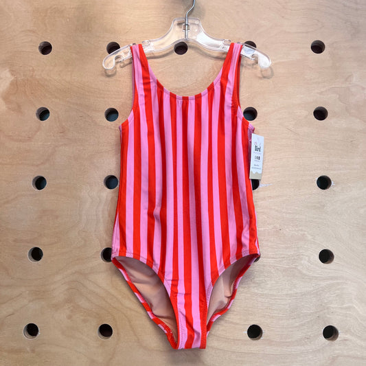 Pink & Red Striped Swimsuit