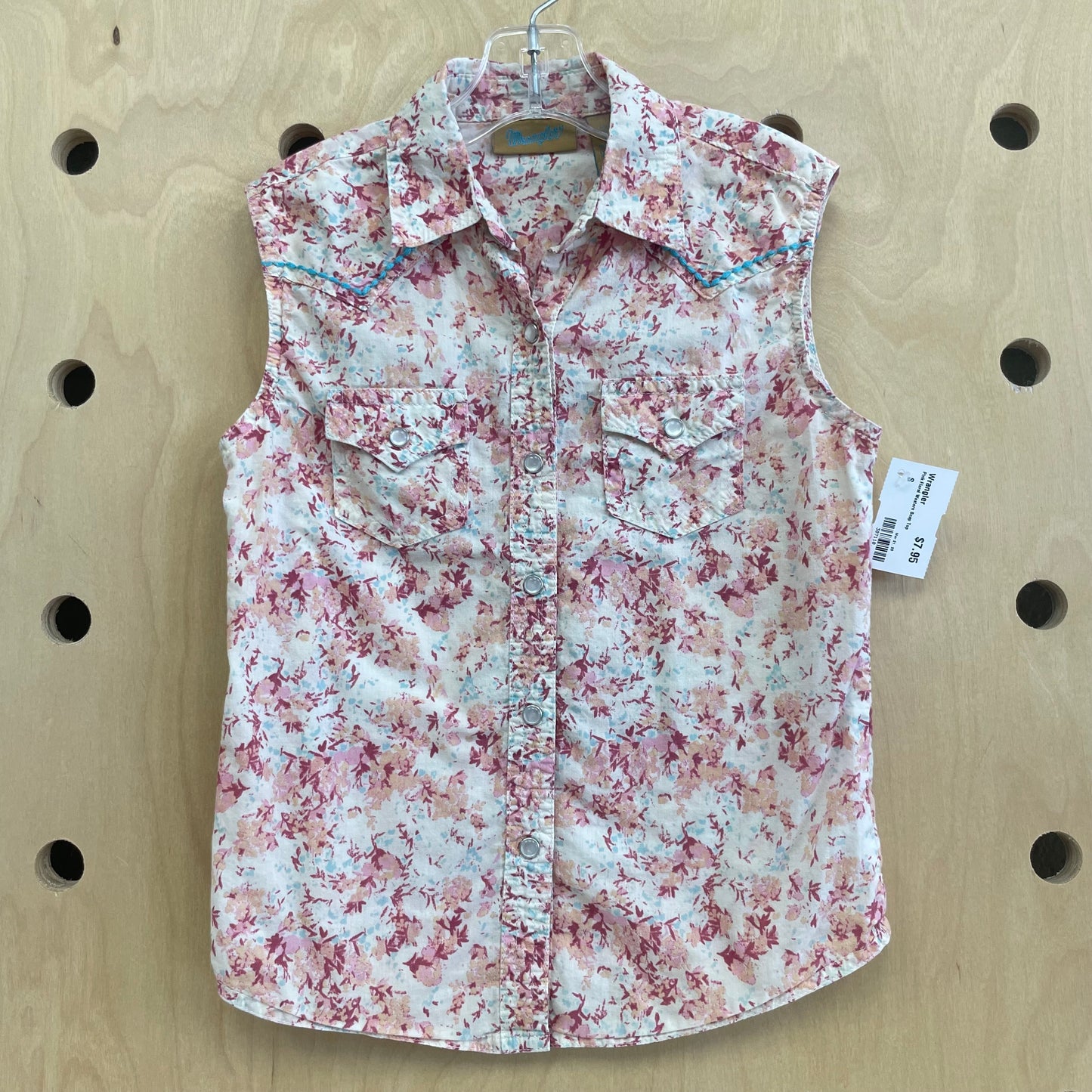 Pink Floral Western Snap Top