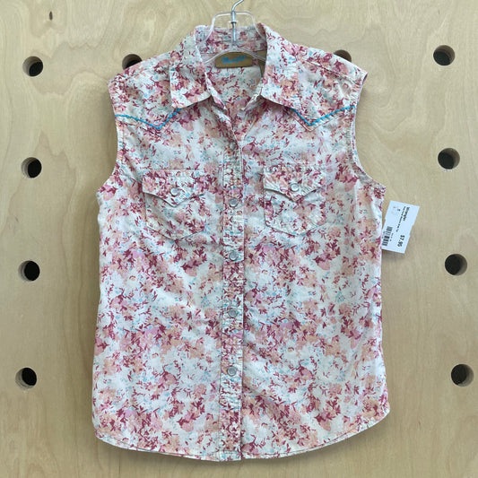 Pink Floral Western Snap Top