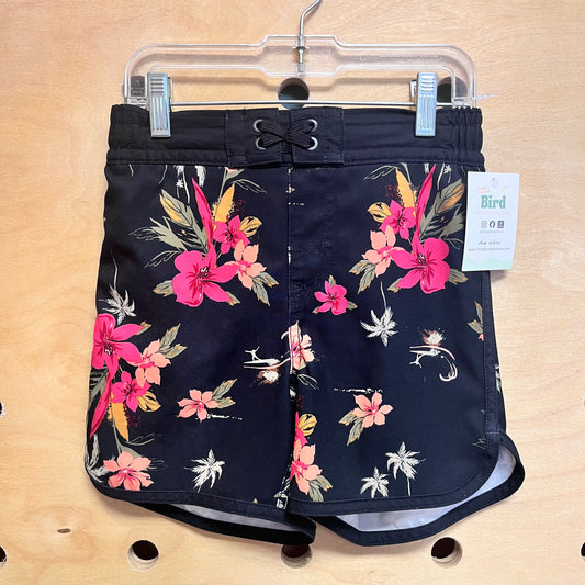 Black Floral Swim Trunks