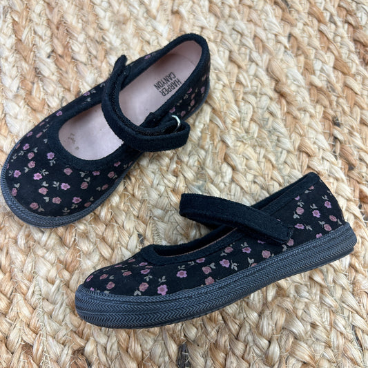 Black Floral Velcro Strap Mary Janes