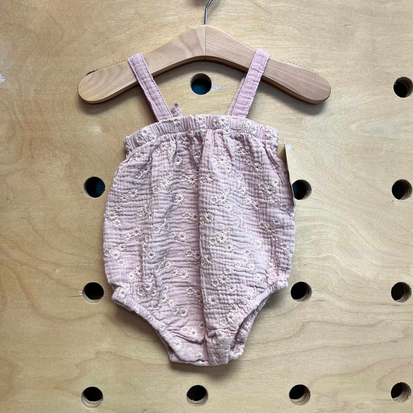 Pink Embroidered Floral Gauze Romper