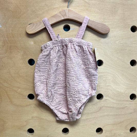 Pink Embroidered Floral Gauze Romper