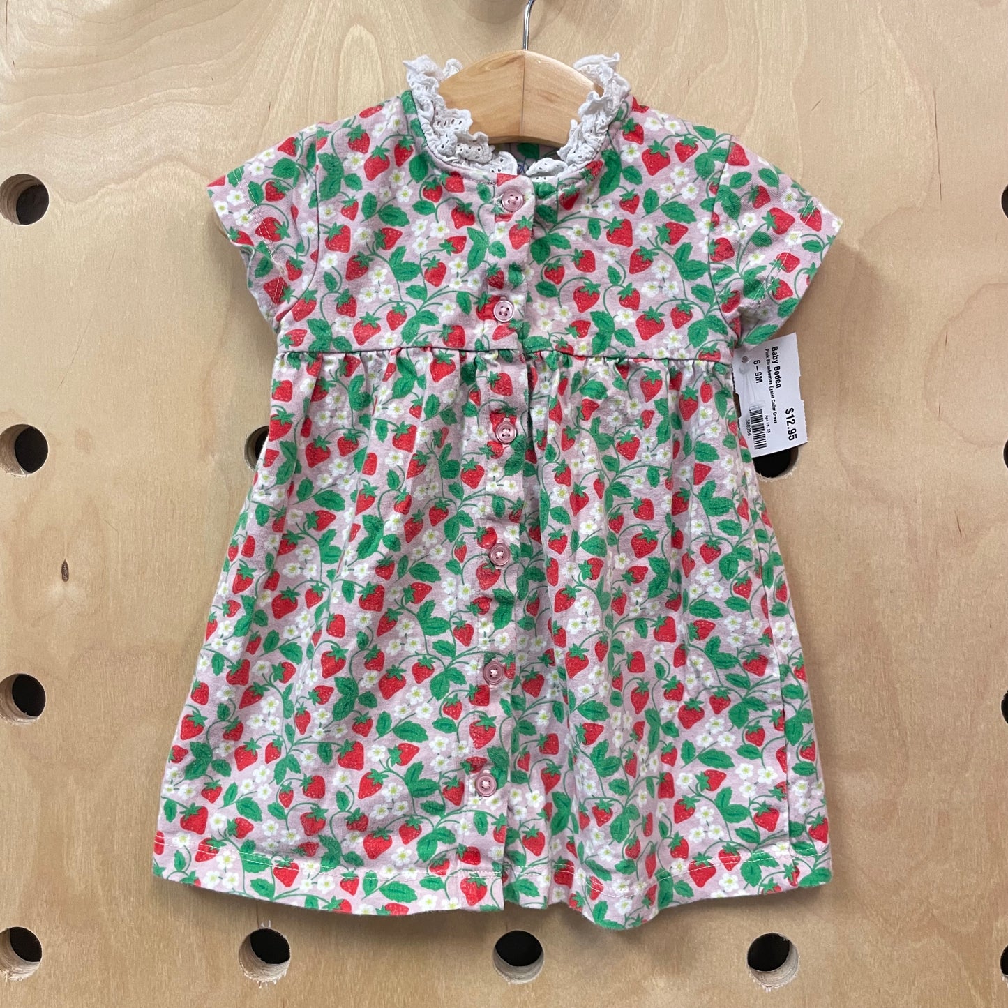 Pink Strawberries Eyelet Collar Dress