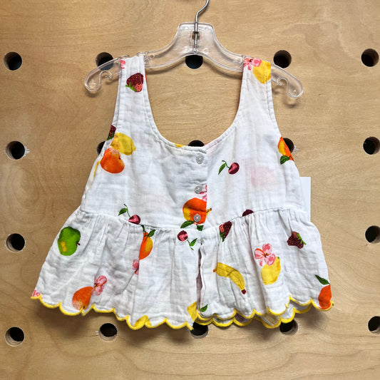 White/Orange Fruits Ribbed Tank