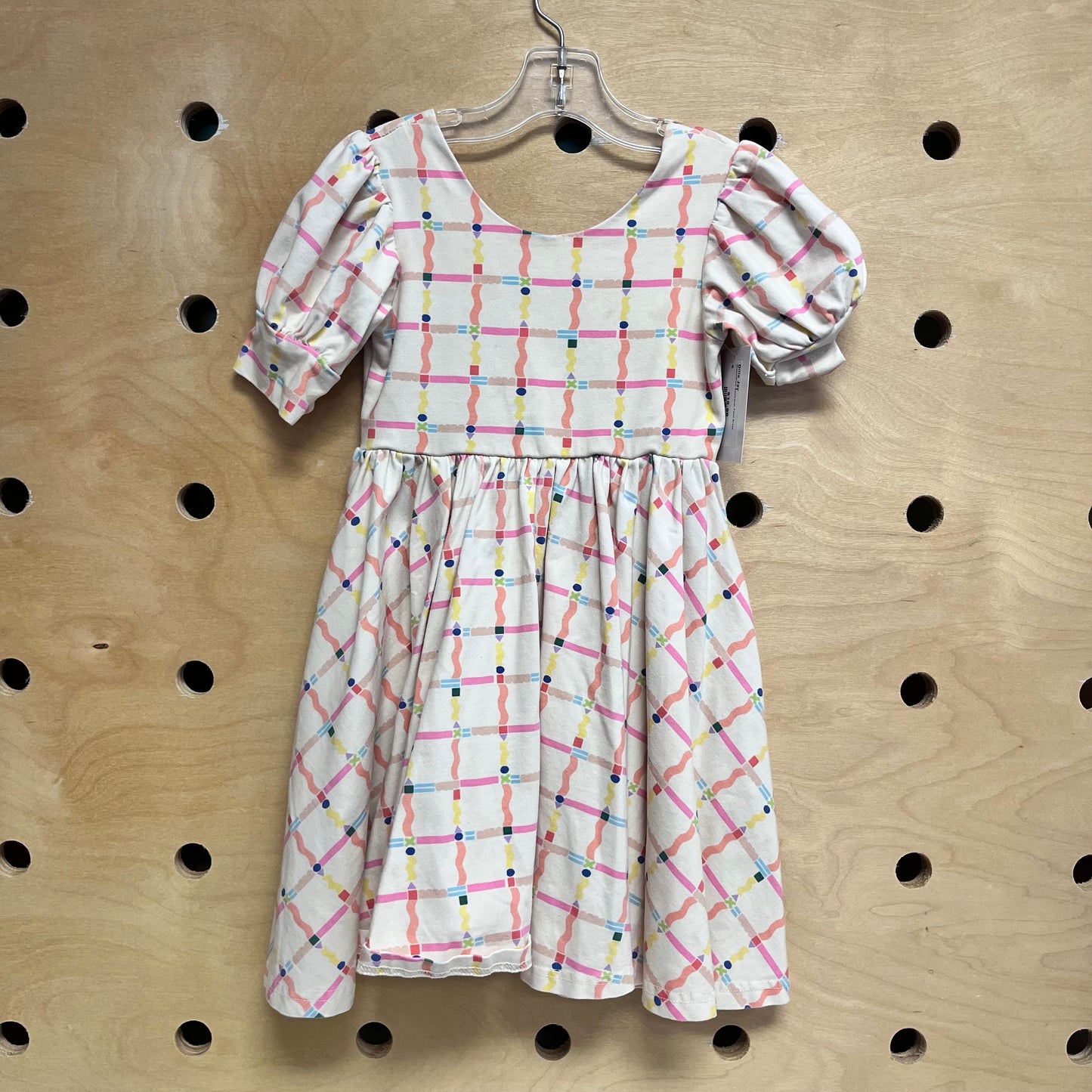 Cream/Pink Geometric Twirl Dress