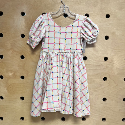 Cream/Pink Geometric Twirl Dress