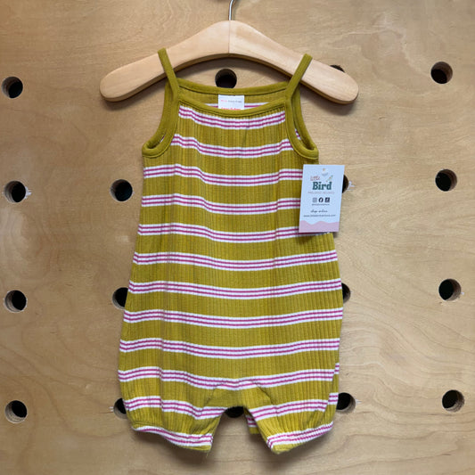 Mustard/Pink Striped Ribbed Romper