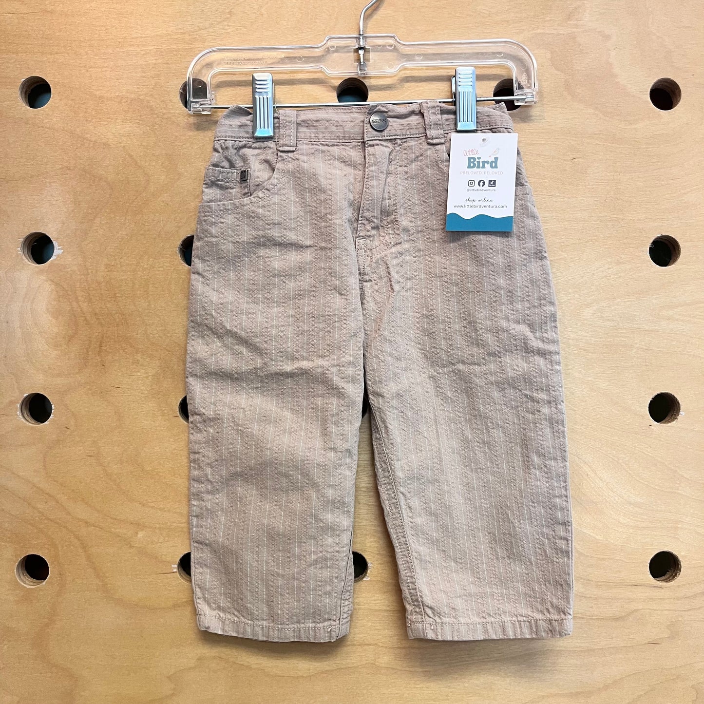 Beige Textured Stripe Pants