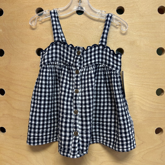 Blue/White Gingham Button Tank