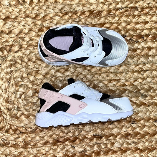 White & Grey Huarache Run Sneakers